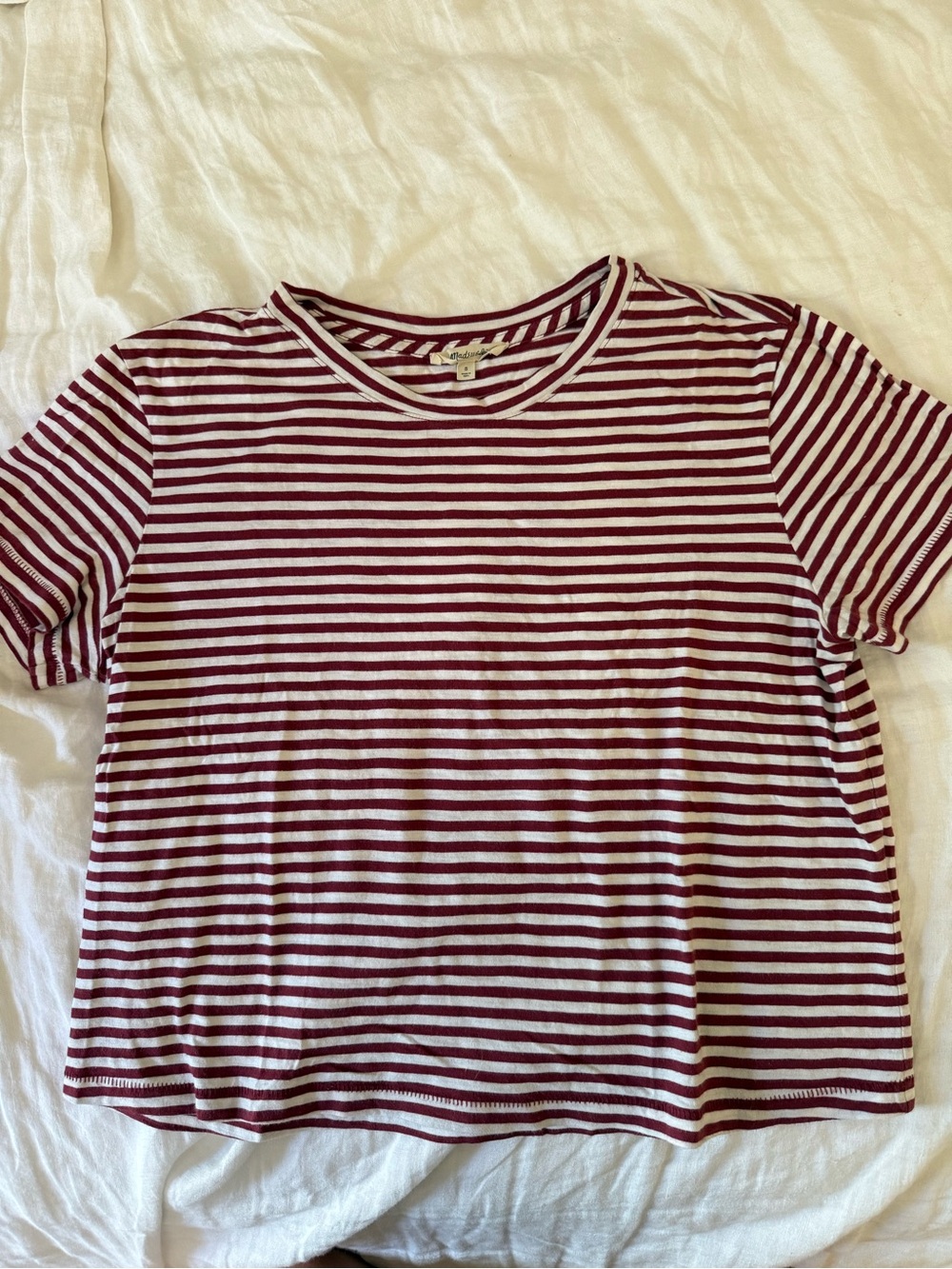 Madewell Burgundy & White Striped Short Sleeve Tee